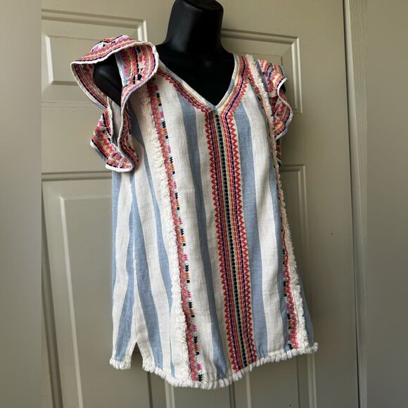 THML Blue and Pink Flutter Sleeve Blouse Size Medium - Picture 4 of 13
